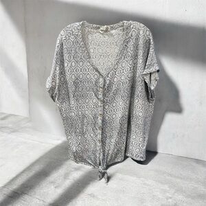 Artisan NY Short Sleeve Twist Tie Linen Blouse Plus Size 3XL